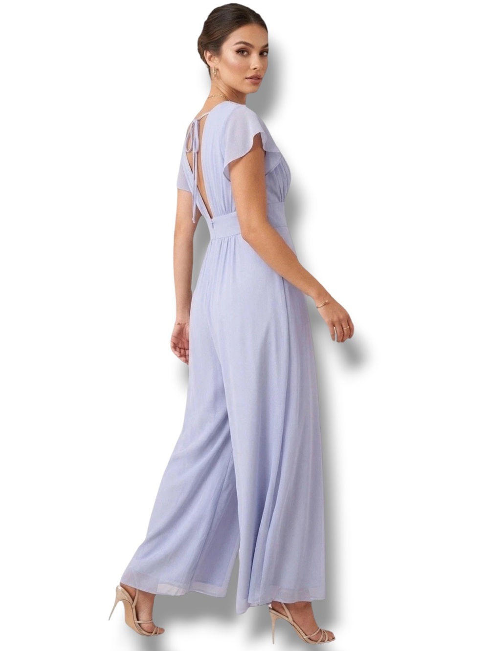 NWT JJ’S House Sophi Chiffon Jumpsuit Wide Leg Wedding Guest Dusty Blue US 14